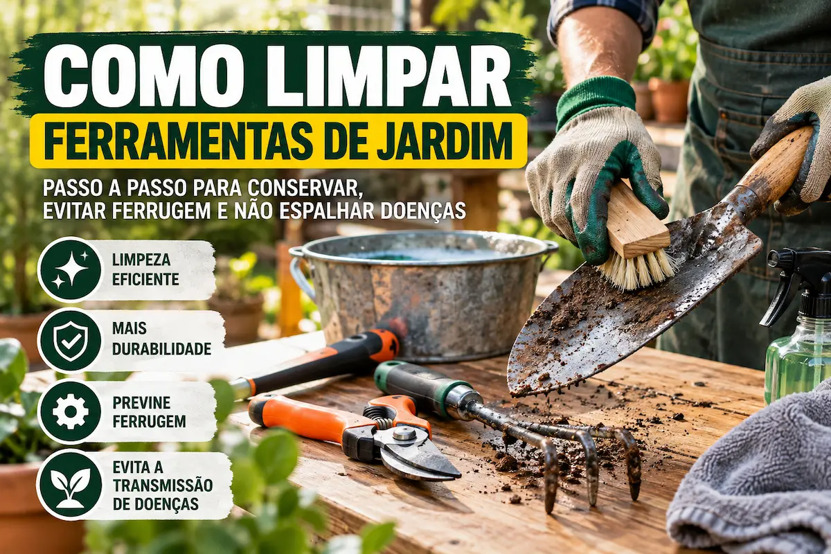 Como limpar ferramentas de jardim com escova para remover terra e prevenir ferrugem