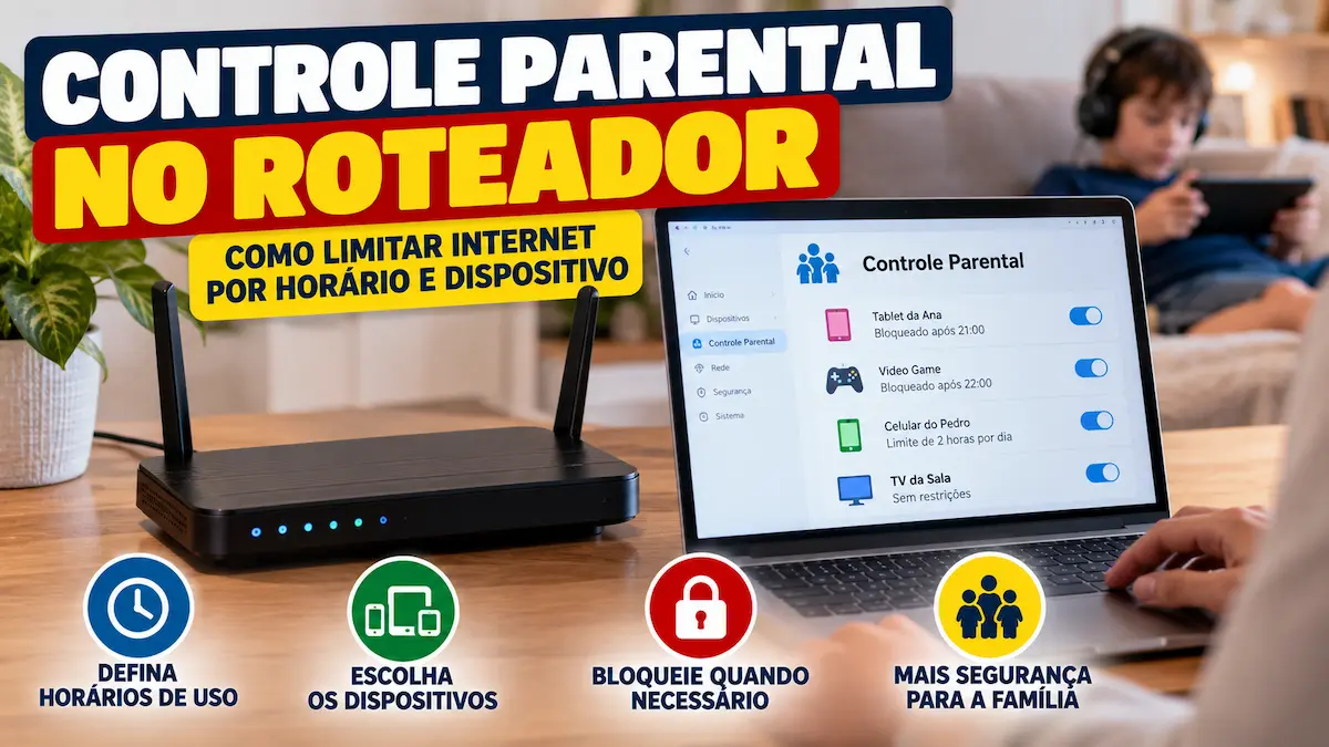 Controle parental no roteador com limite de internet por horário e dispositivo.