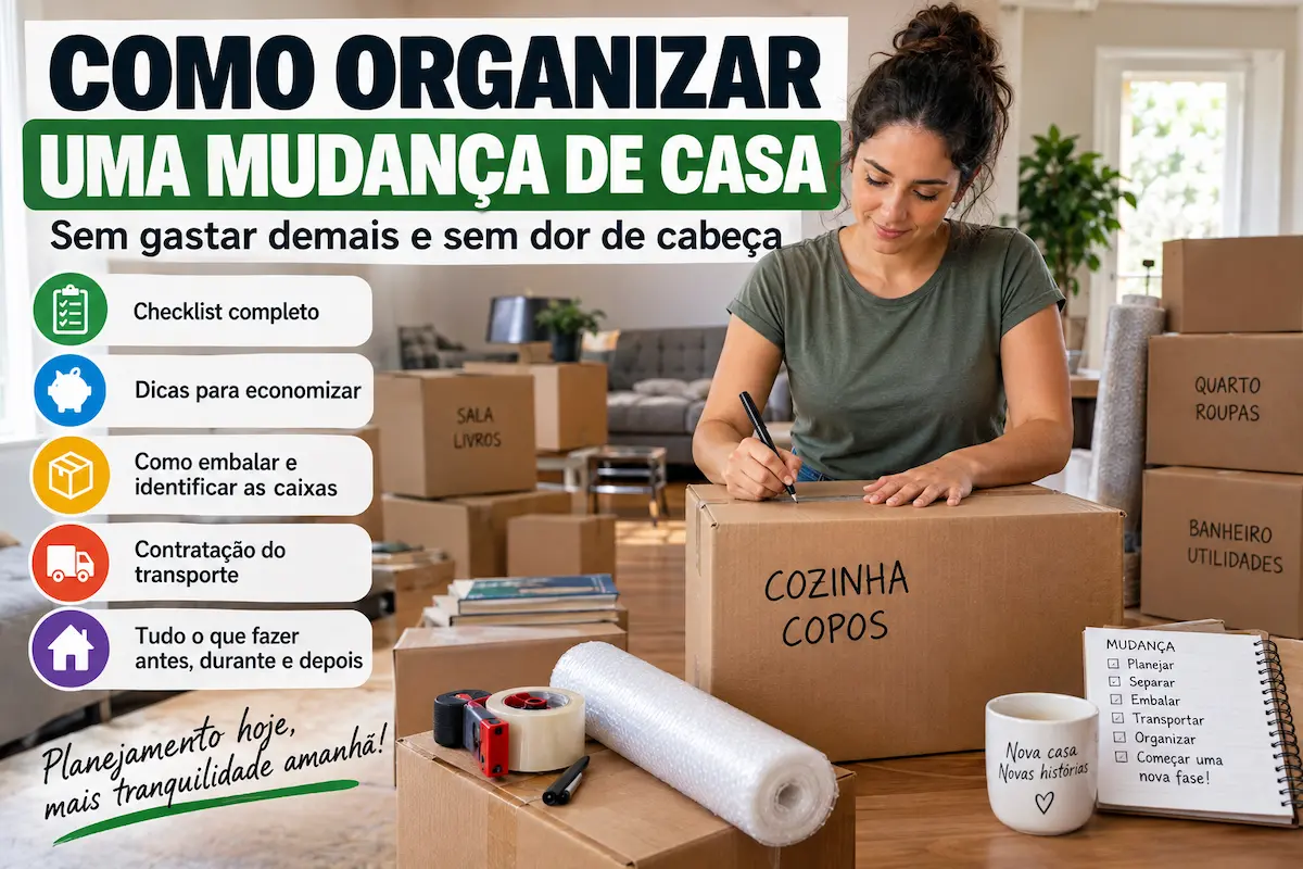 Como organizar uma mudança de casa: mulher identificando caixas e preparando itens para o transporte