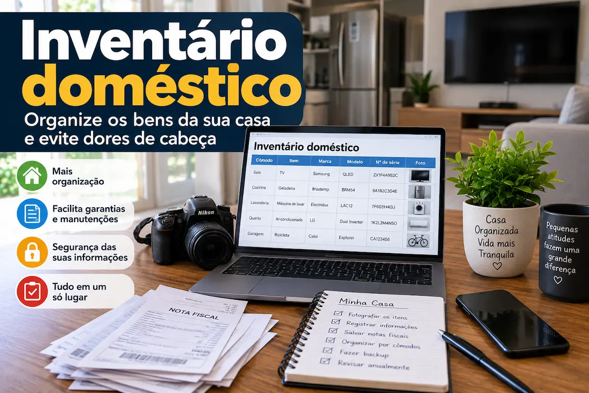 Inventário doméstico com lista de bens e equipamentos da casa