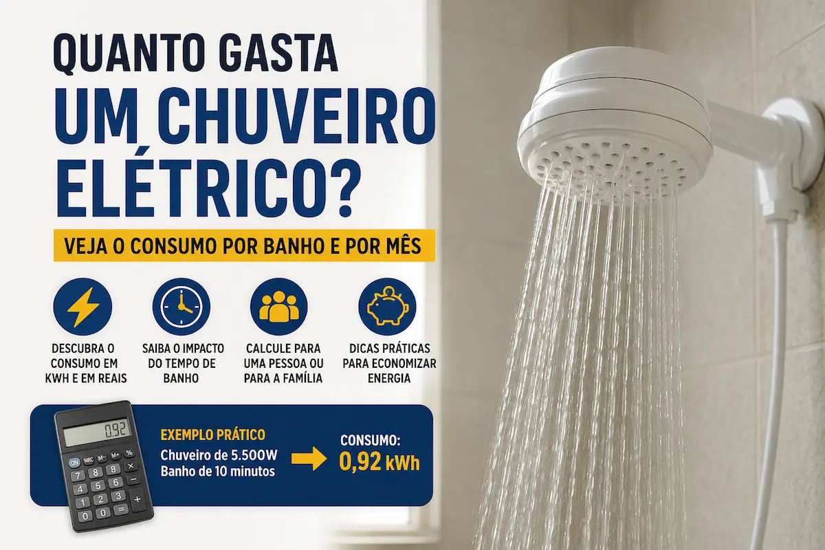Quanto gasta um chuveiro elétrico: consumo por banho, cálculo em kWh e dicas para economizar energia