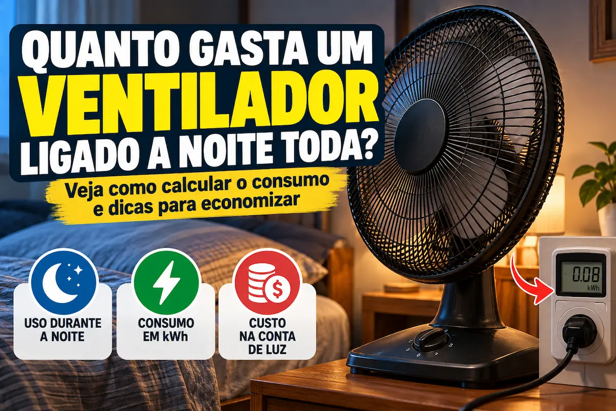 Quanto gasta um ventilador ligado a noite toda e como calcular o consumo em kWh
