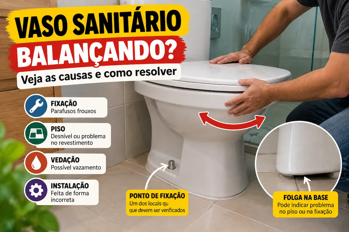 Vaso sanitário balançando e pontos de fixação no piso